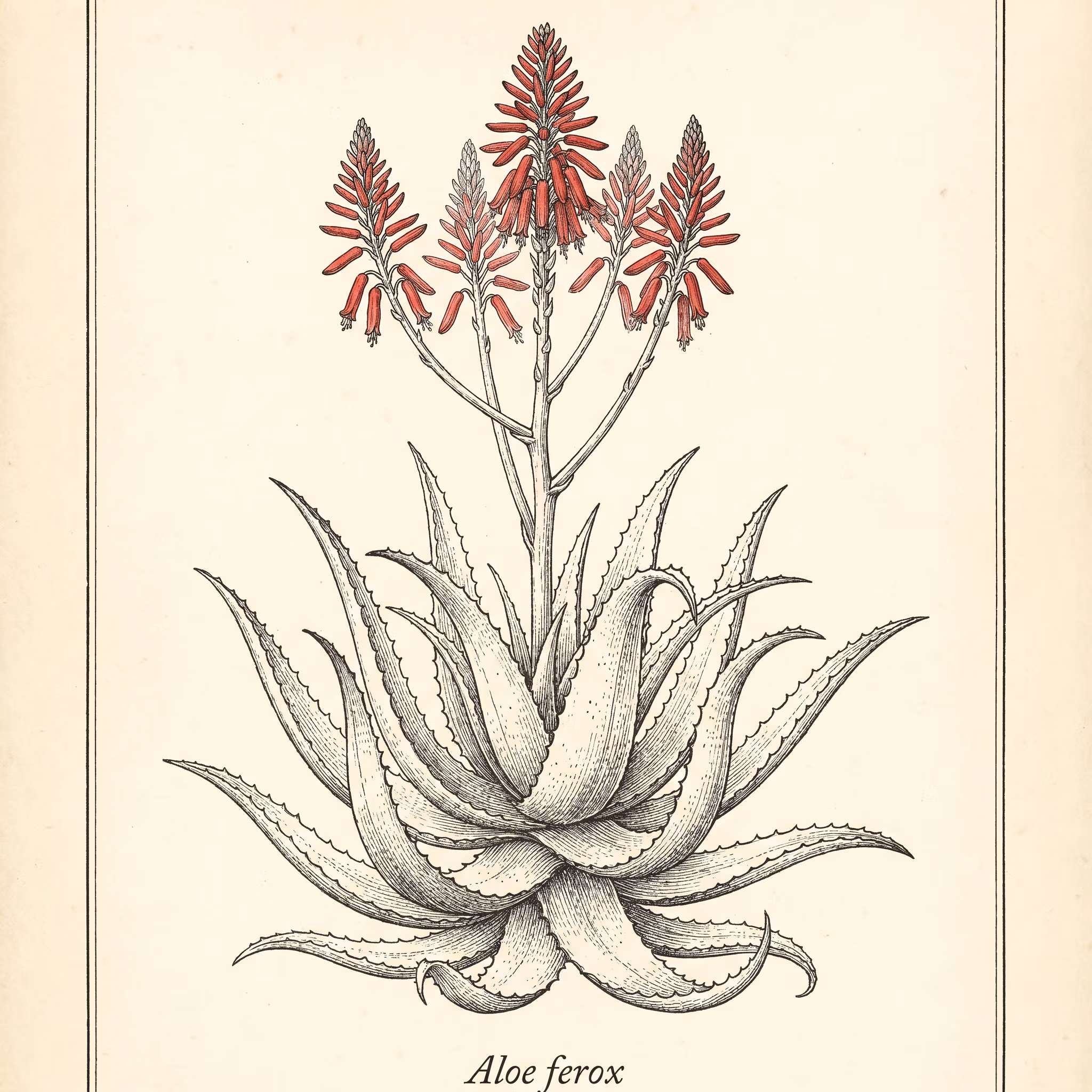 Botanical illustration of Cape aloe ferox.