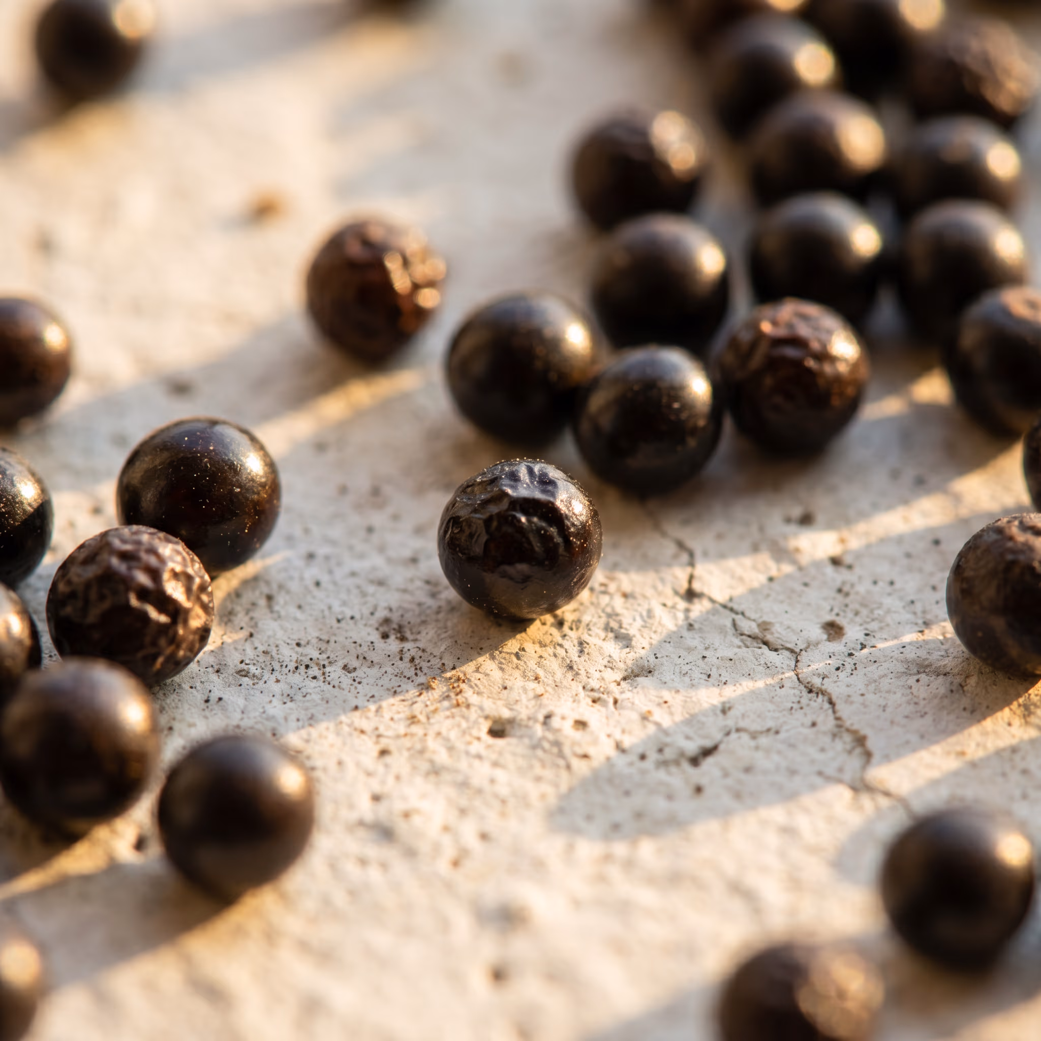 Bakuchiol seeds — small dark seeds of Psoralea corylifolia in macro.