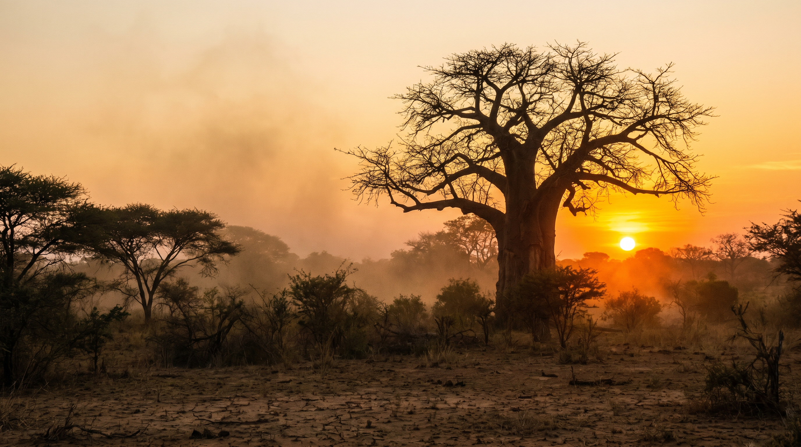 Ancient baobab silhouetted against a Limpopo sunset.