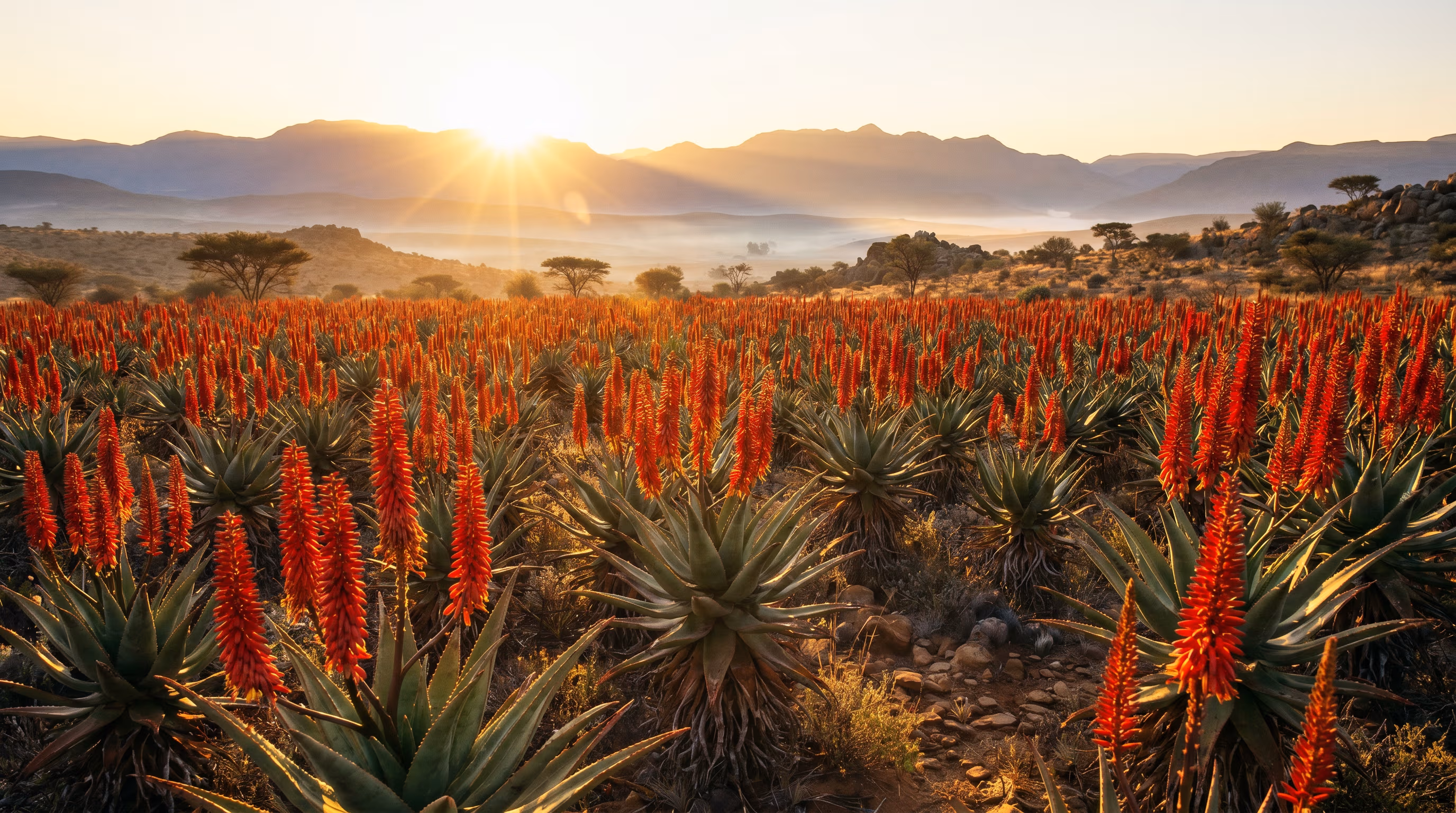 Cape Aloe Ferox plants on a rocky Eastern Cape slope.